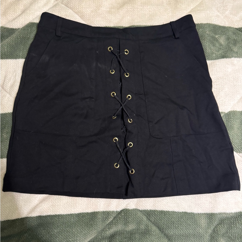 Premise Black Lace-Up Mini Skirt